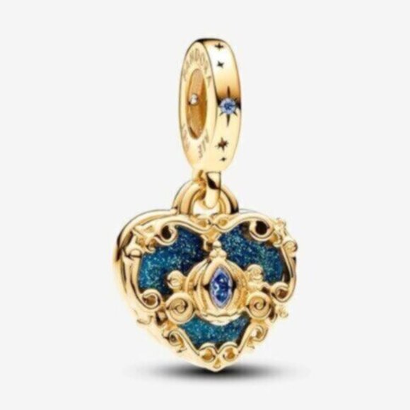 Pandora Cinderella's Carriage & Heart Double Dangle Charm - Picture 1 of 3